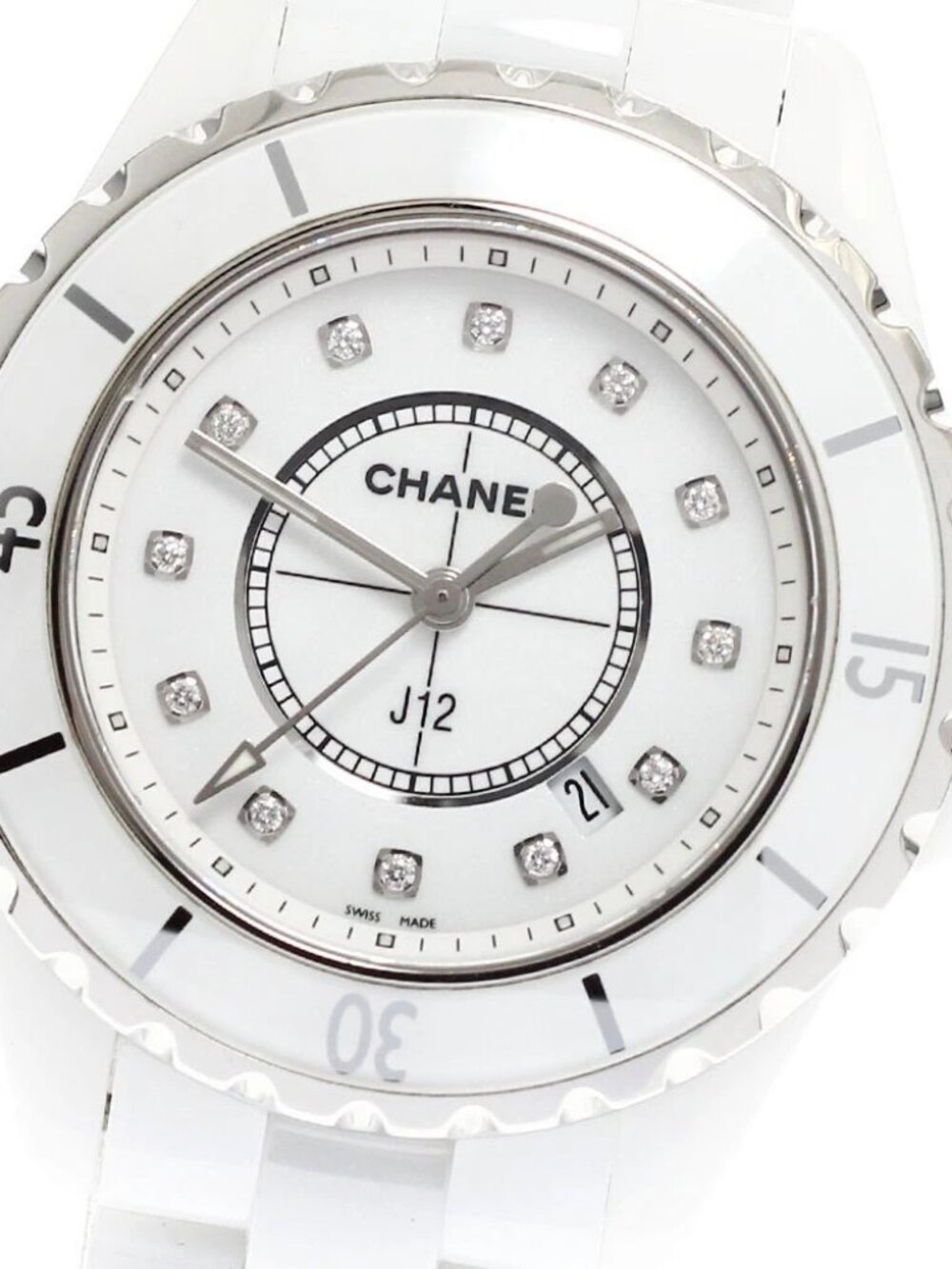 CHANEL J12 H1628 White ceramic 12P diamond white Dial Quartz Ladies Watch